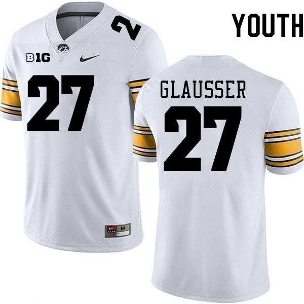 Youth #27 Grant Glausser Iowa Hawkeyes College Football Jerseys Stitched-White